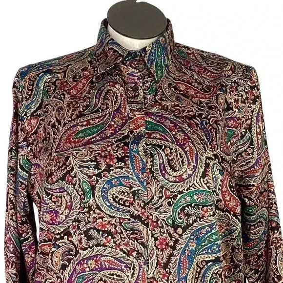 Chaps Shirt Women 1X Black Paisley Non Iron Long Sleeve Button Top Fall Classic - Picture 2 of 6